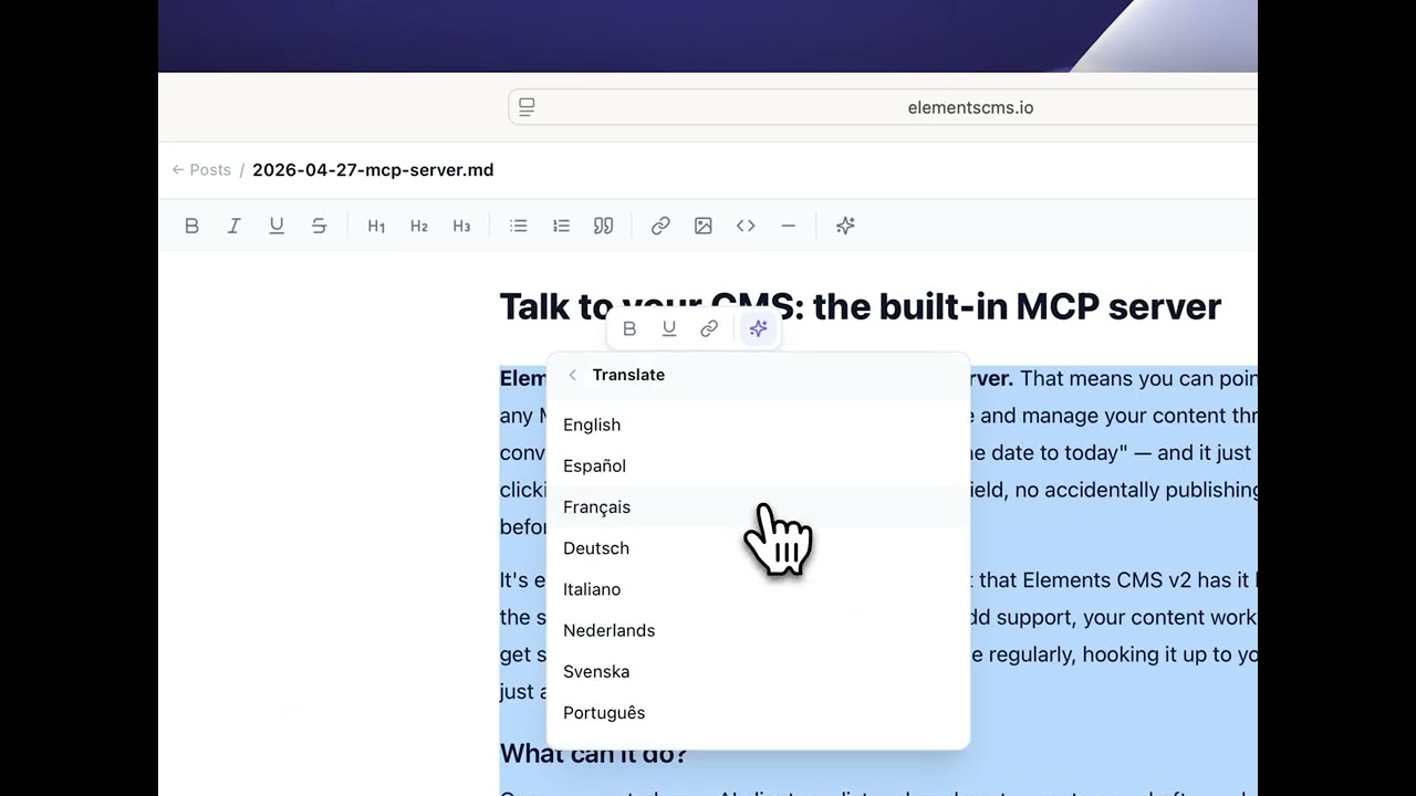 Elements CMS AI writing assistant