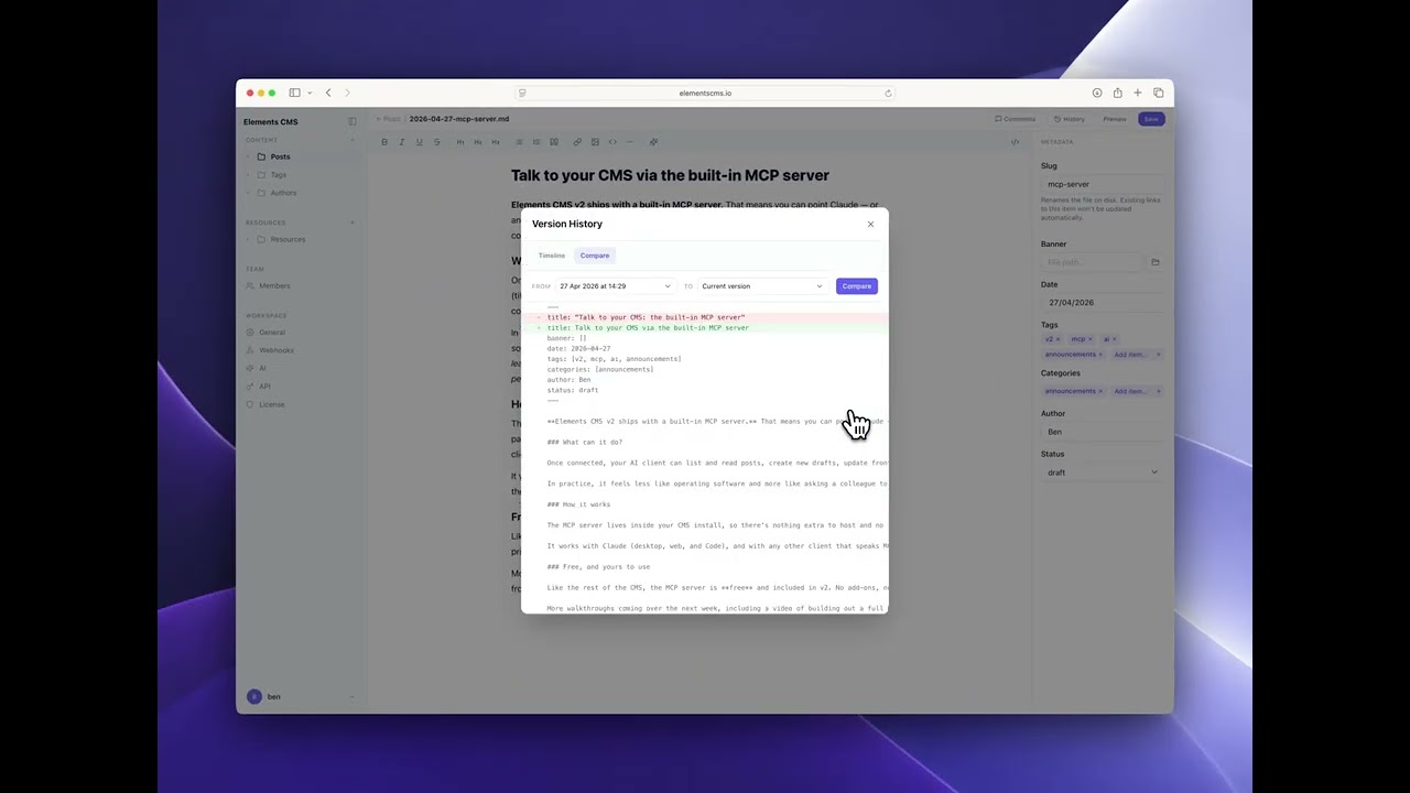 Elements CMS Version History